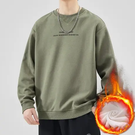 男装冬季宽松重磅加绒加厚长袖上衣服秋冬款男生抗寒保暖圆领卫衣商品大图