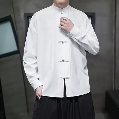 中国风2023秋季男长袖衬衫中式复古盘扣婚礼伴郎活动服装唐装班服图片