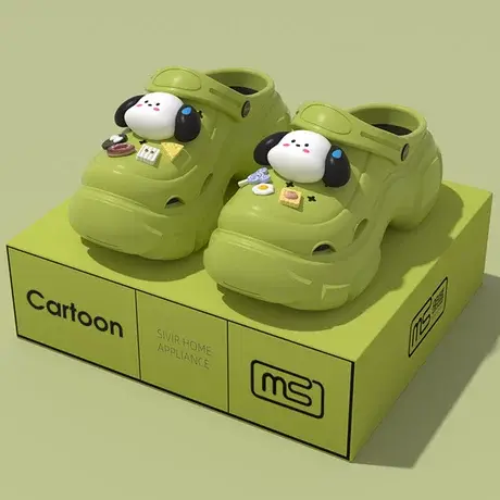 卡通厚底洞洞鞋女2024新款夏季增高可爱小狗外穿踩屎感包头凉拖鞋商品大图