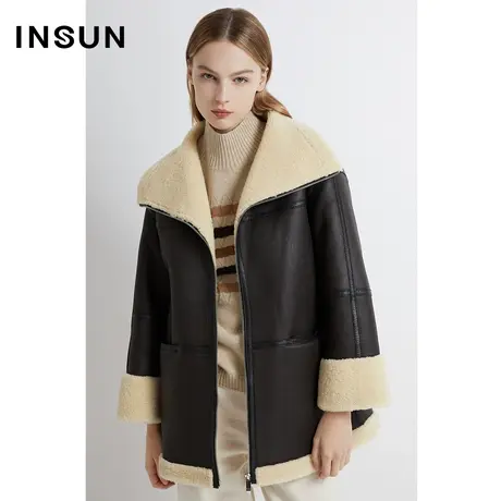 INSUN恩裳线上专选冬季一手长风衣式皮毛一体皮草图片