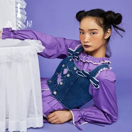 淑女屋官方旗舰店2022新款紫蜻蜓系列郁金香装饰高级牛仔马甲图片