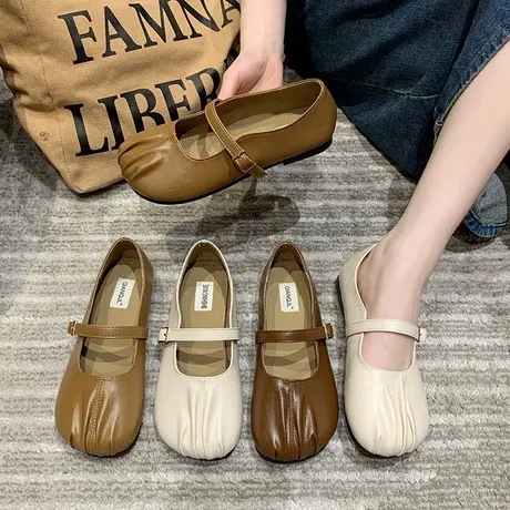 法式浅口百搭平底单鞋女2024新款夏季软底豆豆鞋法式白色玛丽珍鞋商品大图