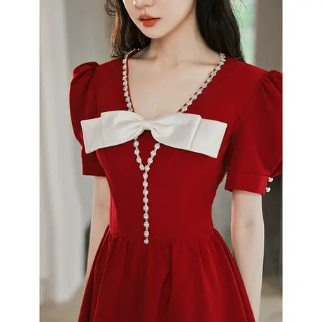 订婚礼服平时可穿结婚敬酒服新娘女夏季回门服便装连衣裙蝴蝶结女商品大图