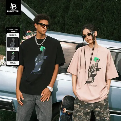 LilbetterLB幸运手势温感变色短袖男t恤夏装美式半袖上衣情侣体恤图片