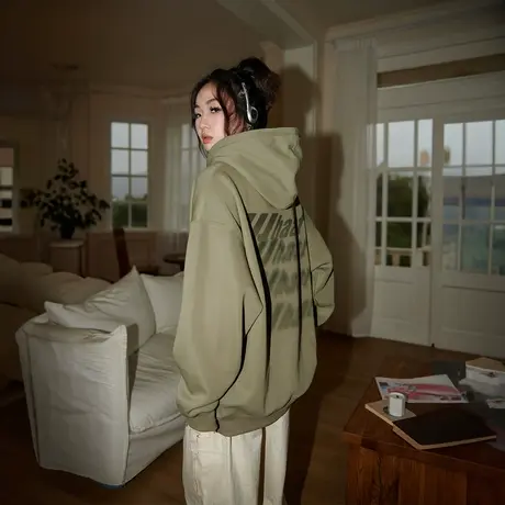 YEP潮牌印花连帽卫衣女2024春季新款复古情侣装宽松oversize外套图片