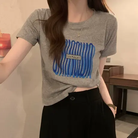 复古港味chic正肩短袖t恤女夏设计感小众小个子宽松显瘦小衫上衣图片