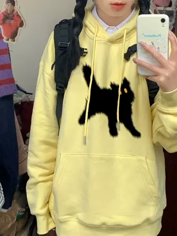 奶黄色连帽卫衣女小个子春秋薄款慵懒风宽松oversize外套美式复古商品大图