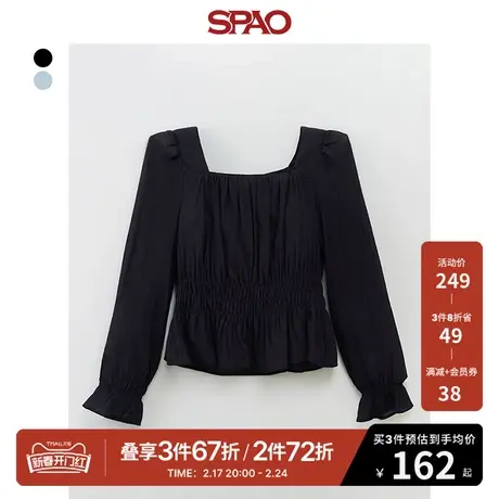 SPAO女士雪纺衫春季新款方领纯色收腰长袖上衣SPBWD38W04图片