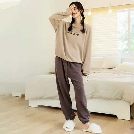 可出门外穿珊瑚绒家居服女睡衣法兰绒套装2021年新款秋冬可爱宽松商品大图