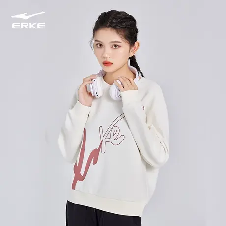 鸿星尔克卫衣女春季女士套头衫针织上衣休闲宽松运动圆领上衣女装商品大图