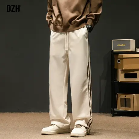 男士卡其色裤子男春秋潮牌直筒2024新款休闲裤宽松百搭垂感运动裤商品大图