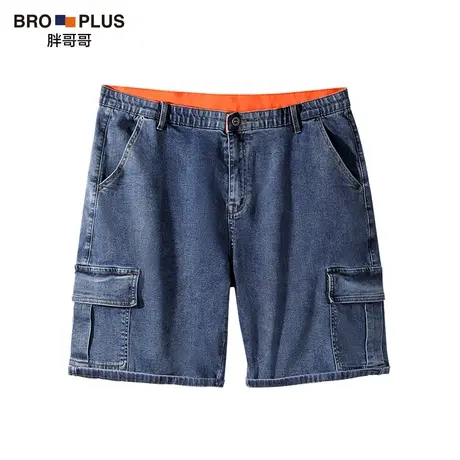 胖哥哥大码牛仔短裤男夏季加肥加大中裤宽松撞色五分直筒工装裤商品大图