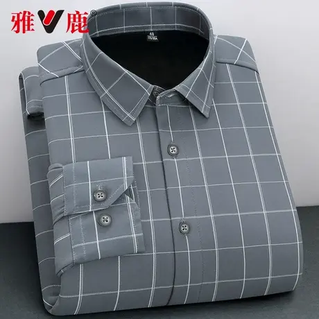 雅鹿男士冬季衬衫加绒加厚翻领条纹内搭商务休闲中老年爸爸上衣男商品大图