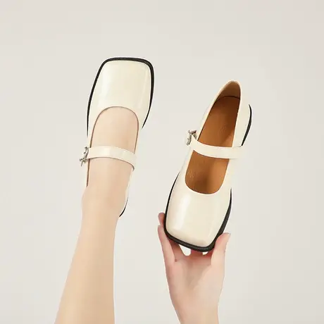 exull/依思Q小香风单鞋女2024新款春季白色浅口小皮鞋玛丽珍女鞋商品大图
