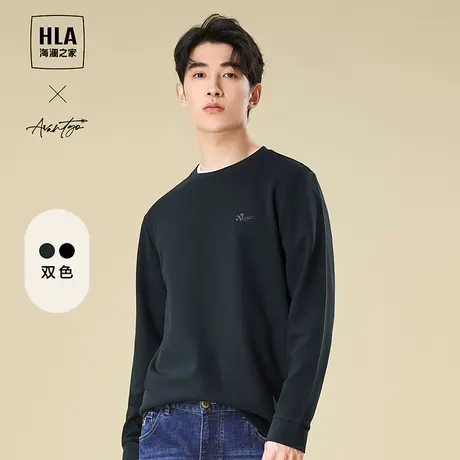 HLA/海澜之家轻商务长袖T恤23秋季新字母刺绣圆领纯色商务长袖男商品大图