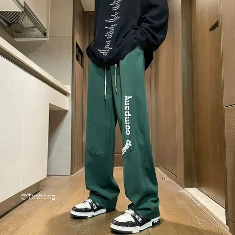 裤子男秋季新款直筒宽松工装裤oversize潮流发泡字母印花休闲长裤商品大图