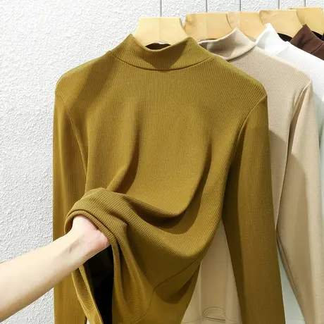 半高领莫代尔薄绒打底衫女秋冬中领黑色内搭洋气T恤显瘦上衣t恤潮商品大图