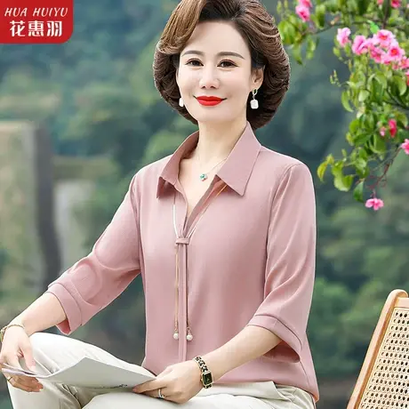 中年妈妈夏装上衣时尚翻领衬衫40岁50中老年女装洋气雪纺小衫衬衣商品大图