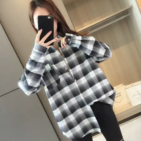 格子衬衫女设计感小众春秋季新款女装春秋时尚长袖上衣女士衬衣图片