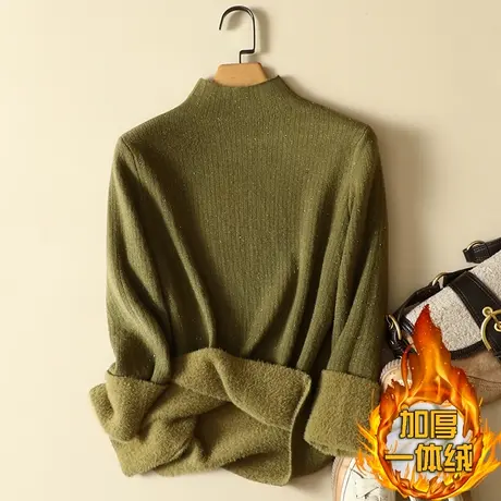一体绒半高领毛衣女2022年新款加绒加厚打底衫女秋冬内搭针织上衣图片
