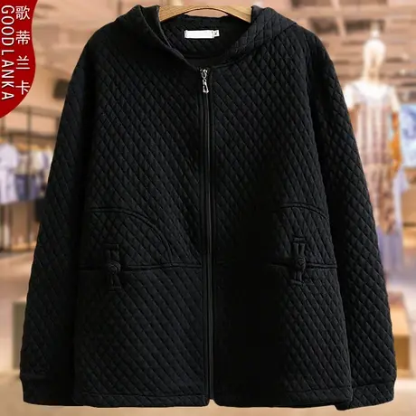 中老年人妈妈春秋装夹棉外套200斤加肥加大码女老太太连帽薄棉衣图片