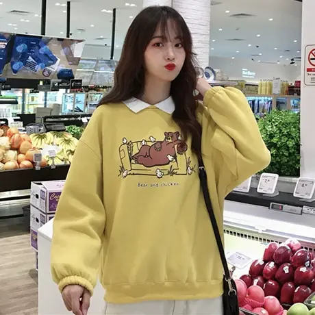 cec卫衣女加绒加厚秋冬宽松韩版学生套头百搭假两件上衣mschf外套商品大图