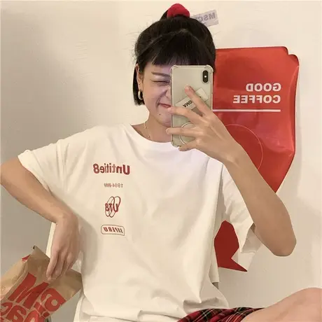 2020夏季新款韩版复古字母纯棉百搭圆领短袖T恤女ins宽松上衣学生图片