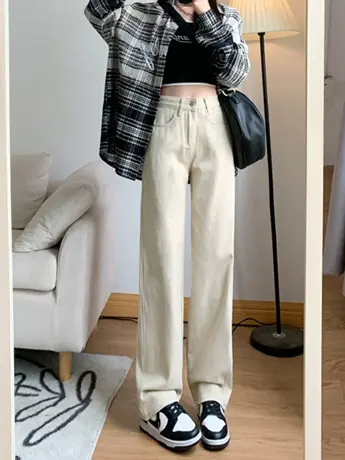 清仓捡漏潮流百搭直筒牛仔裤女秋冬新款高腰休闲ins风阔腿牛仔裤商品大图