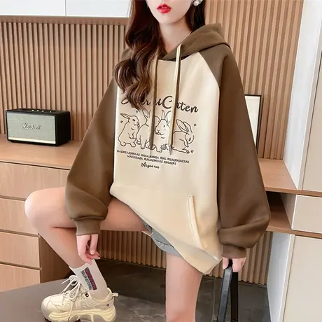 卫衣女秋冬季韩版宽松设计感小众大码加绒加厚小个子拼色百搭外套商品大图