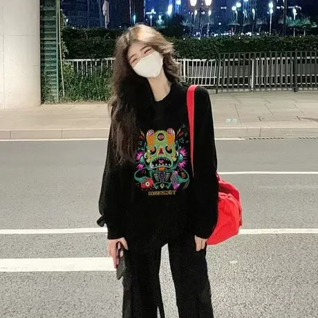 设计感国潮卫衣女2023新款春秋薄款ins潮牌小众宽松大码早春上衣图片