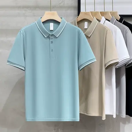 丝光珠地棉polo衫男t恤2023夏时尚休闲简约翻领商务上衣短袖男装商品大图