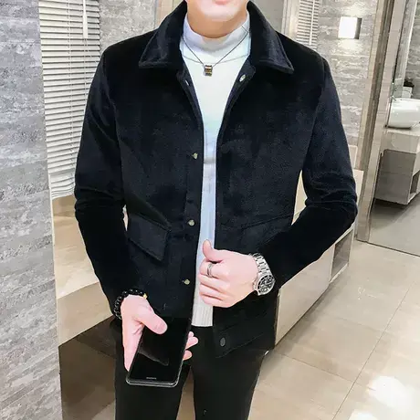 秋冬季短款夹克男韩版西装青年英伦潮流帅气防水貂毛夹克男装外套商品大图