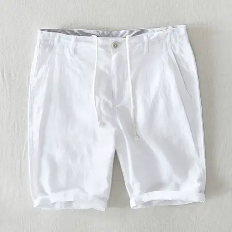 男士棉麻短裤五分裤夏季薄款宽松简约休闲男士休闲裤黑色直筒男裤商品大图