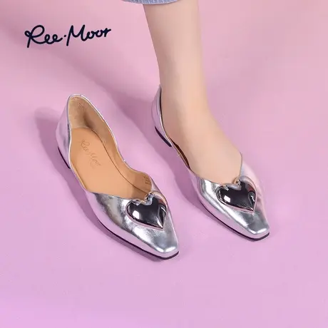 REEMOOR睿慕2023新款夏季舒适软底真皮银色浅口平底鞋瓢鞋单鞋女图片