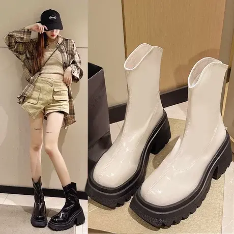 烟筒靴拉链中筒马丁靴子秋季新款切尔西炸街短靴秋冬女鞋短靴潮商品大图