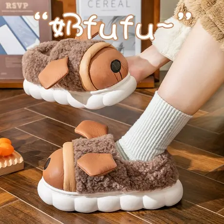 棉拖鞋女包跟冬天保暖可爱居家用卡通厚底防滑可外穿加绒情侣棉鞋商品大图