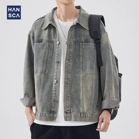 hansca痞帅牛仔外套男春季2024新款潮牌休闲宽松青少年复古夹克男图片