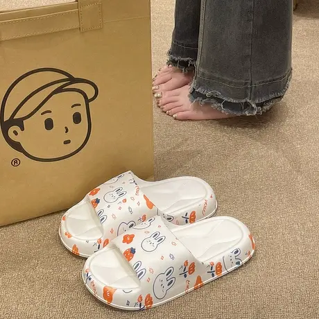 防滑凉拖鞋女夏季外穿可爱兔子印花厚底室内居家浴室洗澡家用拖鞋商品大图