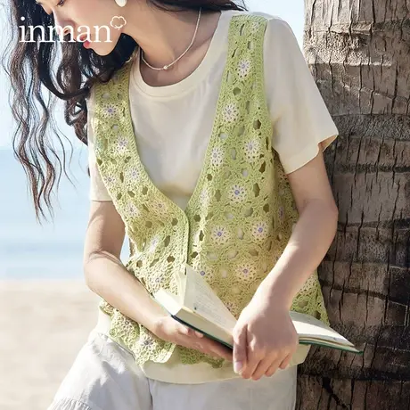 茵曼旗舰店法式复古假两件针织T恤女2023夏季新款设计感别致上衣商品大图