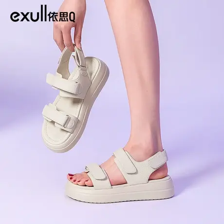 依思q运动休闲凉鞋女2023夏季新款魔术贴百搭软底防滑露趾沙滩鞋商品大图