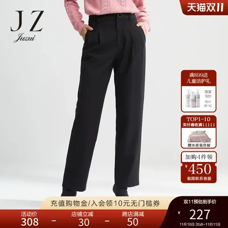 JUZUI玖姿冬季新款黑色简约直筒显瘦通勤薄绒女休闲裤商品大图