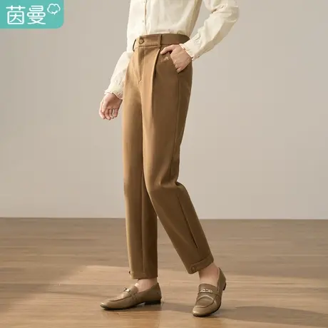【商场同款】茵曼冬女装新款田园高腰后腰橡筋打褶百搭萝卜裤商品大图