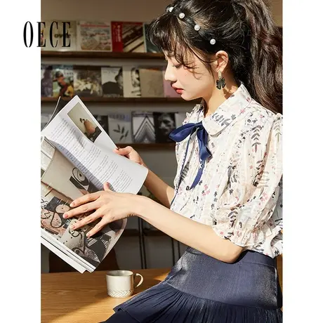 Oece复古碎花衬衫春夏季新款女装设计感短袖上衣早春港味衬衣图片