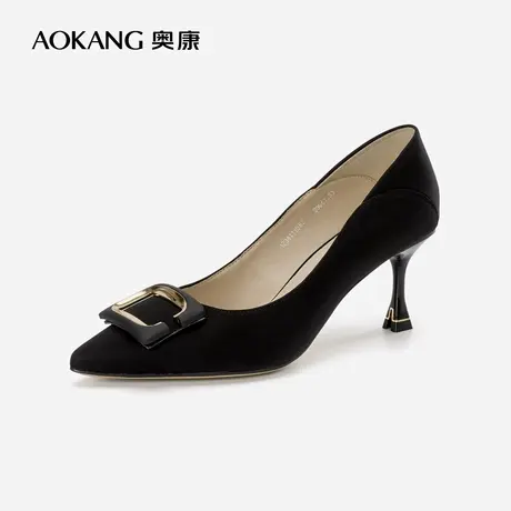 奥康女鞋 2024春季新款时尚方扣女士通勤单鞋细跟尖头百搭高跟鞋图片