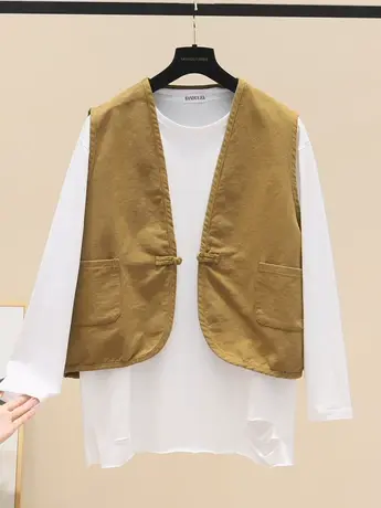 马夹女欧洲站2023春秋新款百搭休闲时尚洋气宽松显瘦口袋开衫马甲商品大图