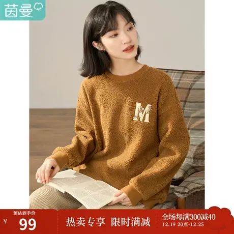 【商场同款】茵曼冬女装新款田园圆领立体绣花复古套头卫衣图片
