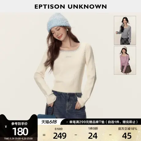 EPTISON毛衣女2025春季新款复古方领慵懒高级感小个子正肩针织衫图片