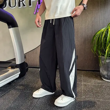 2025休闲裤薄款夏季潮牌宽松纯色直筒阔腿裤子潮流弯刀裤运动裤男商品大图