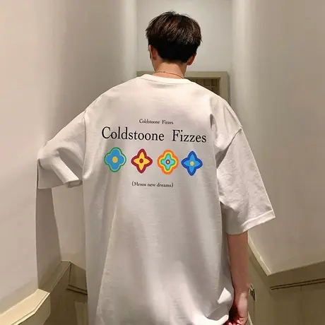 美式印花短袖T恤男夏季2025新款纯棉oversize半袖宽松潮牌上衣服商品大图