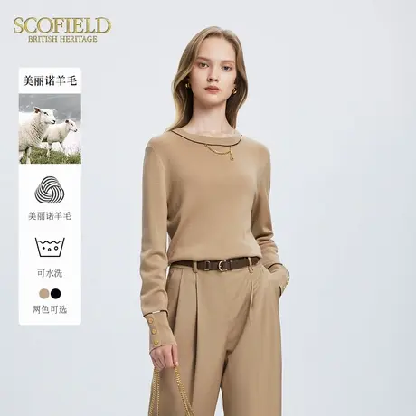 【可水洗】Scofield女圆领针织衫美丽诺羊毛法式慵懒冬季商品大图